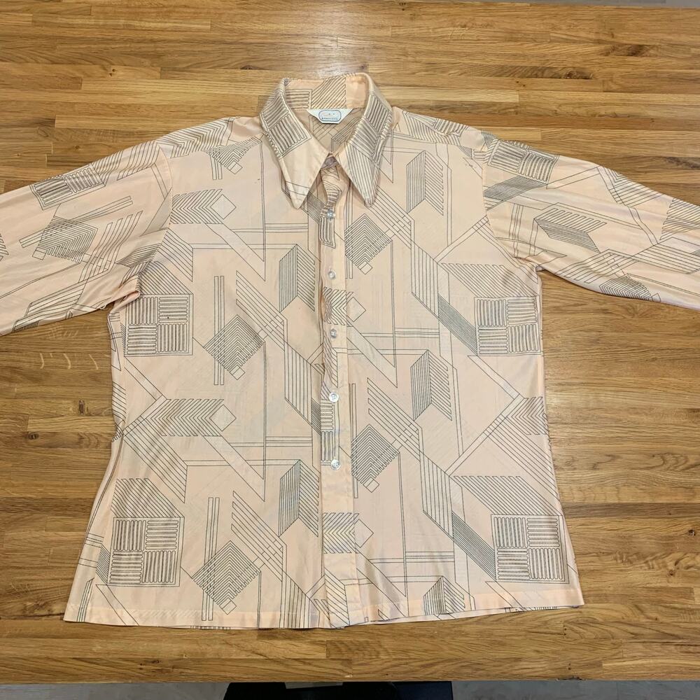 Vintage 1970s Beeline Fashions Long Sleeve Geometric Shirt Button Retro Mens M